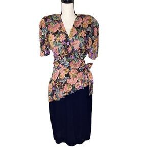 Phoebe Vintage 80’s Layered Faux Wrap Sheath Dress Size 10